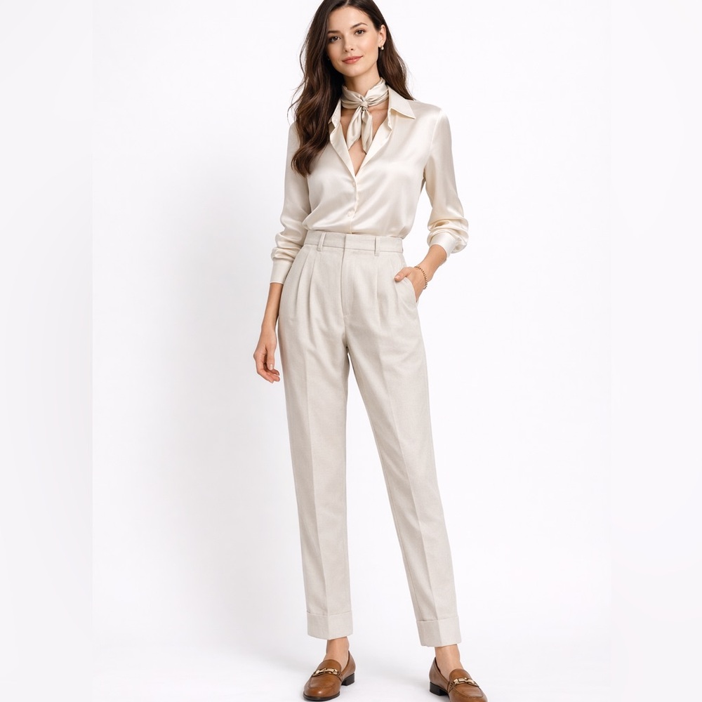 NWOT Brunello Cucinelli Sparkle Lurex Trousers Beige Ivory IT 40‎ US 4